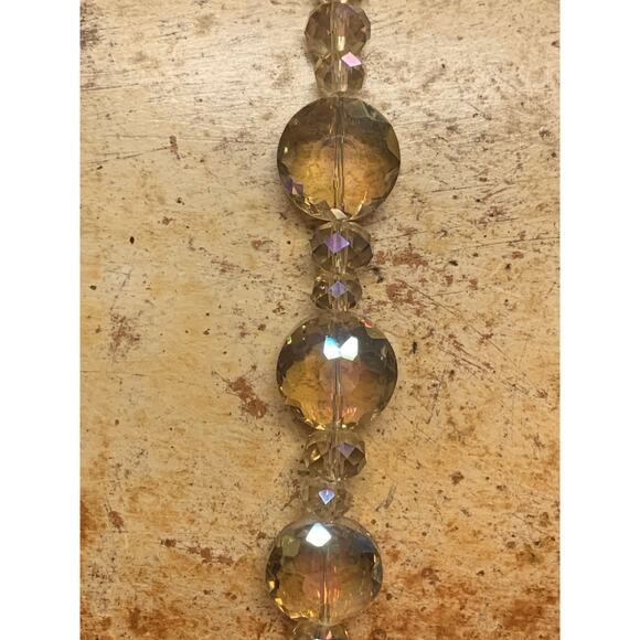 Yellow Gold Crystal AB Coated Strand of Beads w/ Silver Tone Clasp 20.5 Inches - Picture 4 of 10